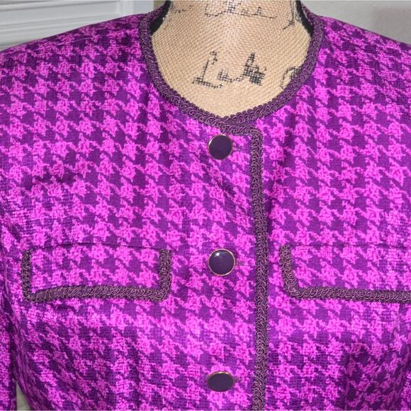 Adrianna Papell Elegant Purple Houndstooth 100% Silk Vintage Skirt Suit 10 P PET - Picture 12 of 12